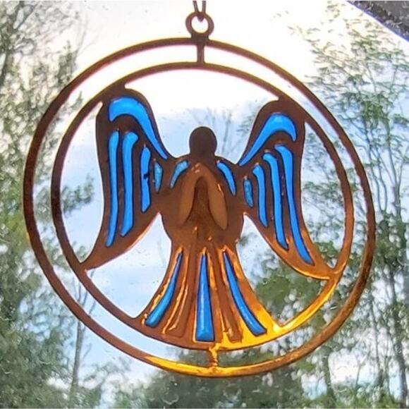 Vintage Stained Glass Angel Suncatcher Ornament Angel - Picture 3 of 4